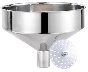 LOGSEE Stainless Steel Large Funnel 25 cm Stainless Steel Kitchen Kitchen with Removable Filter Metal Cooking Funnel for Transferring Liquid Grains (Color : Silver, Size : 25/5cm)