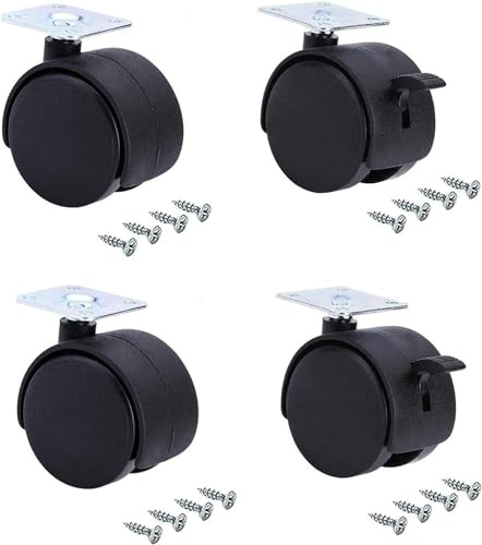 kippen 1612X2 - SET DI 4 RUOTE GEMELLATE DA MM.50 CON PIASTRA GIREVOLE (2 CON FRENO + 2 SENZA)