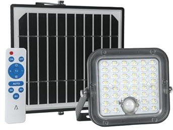 Vito Aslo- Foco proyector LED solar con mando a distancia, 10W, 6000K luz blanca, 1500lm. Resistente al agua IP65.Perfectos para exterior jardín,patios,caminos o garajes.
