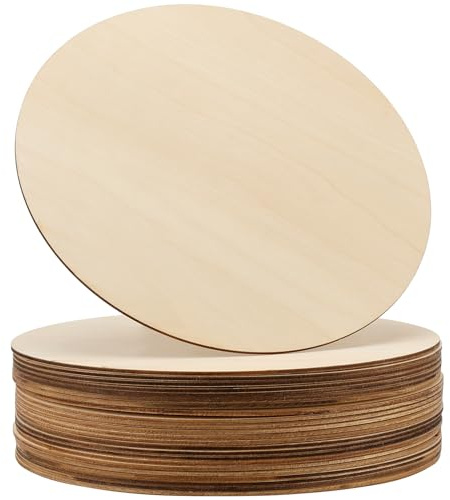 KEILEOHO 25 stycken träskivor runda 20 cm, 0,25 cm tjocka runda naturliga träskivor, obehandlad träplatta för pyssel, för målning, hantverk, fester och fester