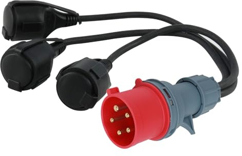 CEE Adapter Hochstrom, Schuko Kupplung Stromverteiler 230V Starkstromkabel, Camping CEE Adapterkabel mit Klappdeckel & Schutzkontaktstecker, für Caravan, Industrie, Außenbereich IP44 (5P 16A bis 3)