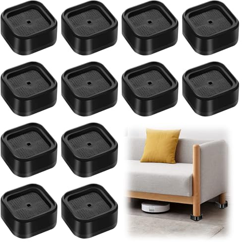Qivine Bed Risers 12 Pack, 1 Inch/2 Inch/4 Inch Heavy Duty Furniture Risers, Adjustable Chair Raisers, Stackable Sofa Risers Anti Slip Desk Risers for Sofa, Table, Chair Raisers Black