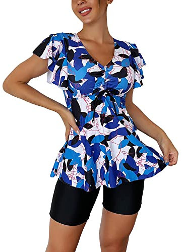 WILLBEST Shapewear Damen bauchweg Beachvolleyball Bikini 46 Bauch Weg Badeanzug mit Bein Strandkleid Zweiteiler Damen elegant high Waist Bikini bademode Set Badeanzug 4