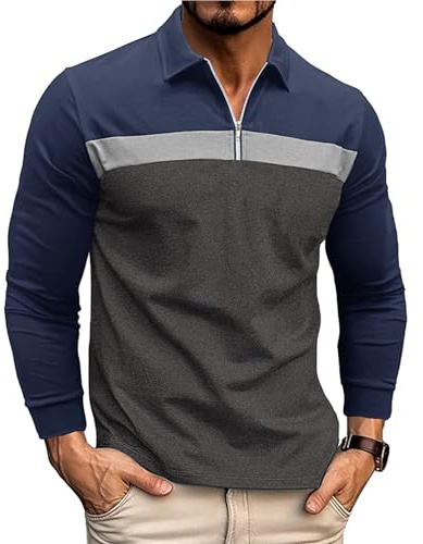 Ryehack Poloshirt Herren Langarm mit Reißverschluss & Raglan - Baumwolle Langarmshirt für Sport & Freizeit S-3XL