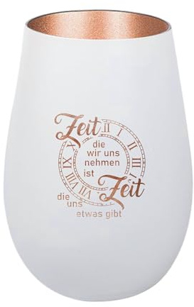 Der-Porzellan-Laden Windlicht mit Gravur Zeit die wir Uns nehmen Weiß | Bronze, Teelichthalter aus Glas mit Spruch, Tischdeko modern