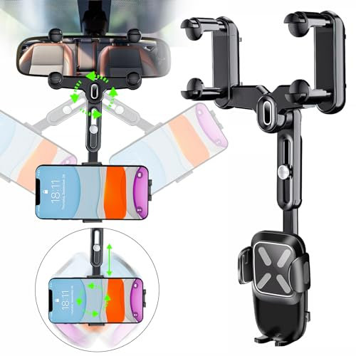 Rilime Rückspiegel Telefonhalter, 360° Multifunktionaler Drehbarer Und Einziehbarer Rückspiegel Telefonhalterung, Universal Autotelefonhalter, KFZ Handy Halterung für Alle Handys