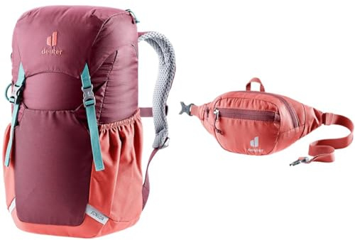 deuter Junior Kinderrucksack (18 L), Maron-currant & Junior Belt Kinder Hüfttasche, 1 L