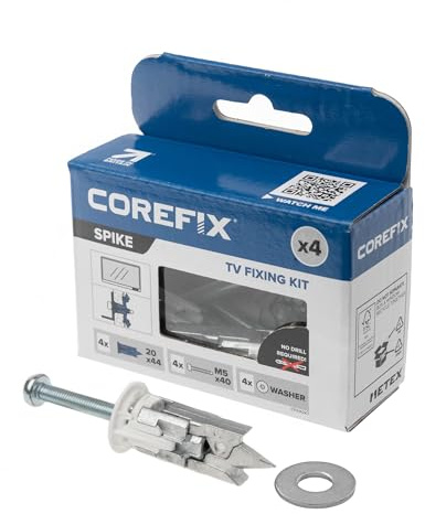 Corefix Spike TV Mounting Kit 4 Pack - Heavy Duty Drywall Anchors for TV Wall Mount & Wall Bracket. Easy to Install with NO Drill Required Suitable for All Types of Drywall