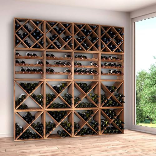 Euposia Cave à Vin Modulable CUBOX 50 – Rack Mural 320 Bouteilles – Système Composable en Bois FSC® – Set 16 Modules – Saper Bere Bene® – Couleur Brun Foncé – Dim. 200x200x25 cm