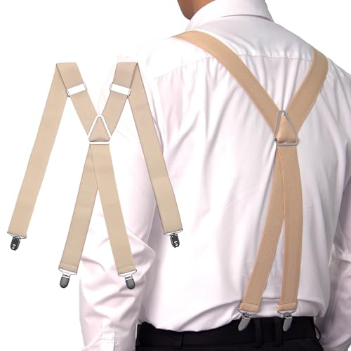 Basic Sense Men's Ribbed Wide Suspenders - 35mm Heavy Duty X-Back Elastic Braces with Secure Clips for Suits & Casual Wear