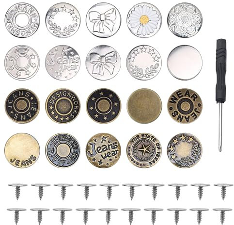 Eupneicu Jeans Knöpfe Ohne Nähen(20 Stück), 17 mm Hosen Ersatz Knöpfe Nähfreiknopf Ersatzknopf Verstellbare, Metall Hosenknopf Für Jeansknopf Zur Reparatur Von Jeans, Hose