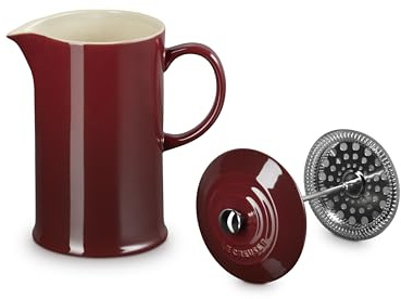 LE CREUSET Gres Cafetière Prensa francesa con émbolo de acero inoxidable, 1 litro, sirve 3-4 tazas, granate, 60706089490003