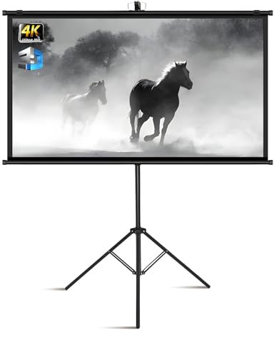 XOBRJQZ Écran de Projection avec Trépied, Écran Videoprojecteur Portable Extérieur HD 16:9 4K, Écran Projecteur en Fibre de Verre À Gain de 2,5 pour Le Cinéma D’arrière-Cour À la Maison(120 inch)