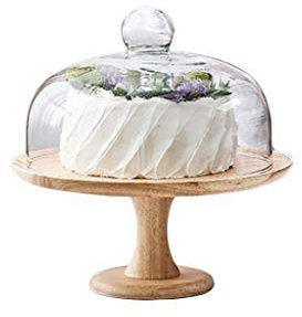 IUokLU Käseplattenabdeckungen 8 10 Zoll Tortenständer Holz Dessert Brotteller Restaurant Gebäck Desserttablett Glas Sushi Staubkuppel Obstkonservierungsabdeckung,25,5 * 25,5 * 28 cm