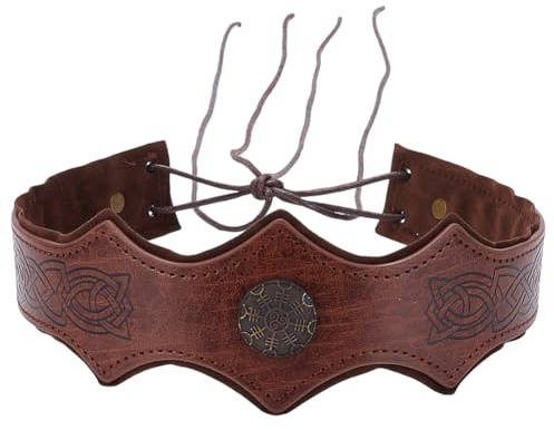 CALFOVERA Mittelalterlicher Geprägter Kopfschmuck Kunstleder Verstellbares Stirnband Retro Renaissance Wikinger Helm Mittelalter Schmuck Damen Herren Halloween Kostüm Zubehör Für LARP Cosplay Party
