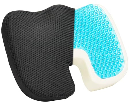 VEVOR Cojín de Asiento 435 x 330 x 83 mm de Espuma Viscoelástica y Gel Refrescante, para Aliviar la Presión, Suave y Transpirable, Ligero y Portátil para Viajes, Oficina, Coche, Avión, Negro