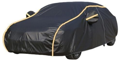 Car Cover Waterproof Breathable, 6 Layers Black Outdoor Indoor Full Car Covers with Heavy Duty Cotton Lined UV Protection, Rain Snow UV Dust All Weather Protection Automobiles (S - 415 * 180 * 150CM)