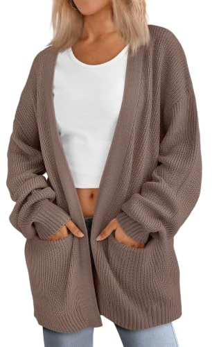 LILLUSORY Damen-Strickjacke, Übergröße, weicher Strickpullover mit Taschen, Muskatnuss, X-Klein