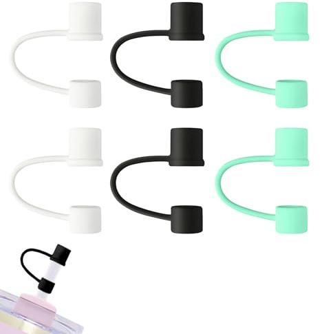 Straw Covers Toppers - ShiningUU 6pcs 10mm Silicone Straw Lids Covers for Stanley Cup Accessories | Dust-Proof and Leak-Proof Reusable | Reusable Straws Cover Tips (Black/White/Green)​