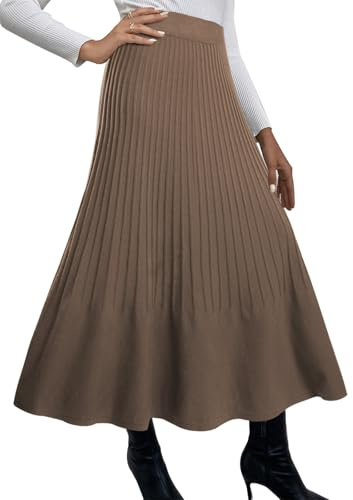 Adigaber Gonne Lunghe da Donna Vita Alta Gonna a Pieghe in Maglia Linea A Gonna Invernale Elastico in Vita