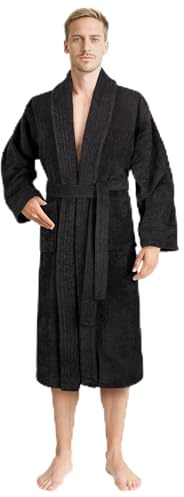 American Soft Linen Men’s 100% Cotton Terry Bathrobe – Soft, Absorbent, Quick Dry Turkish Robe for Men, Small - Black