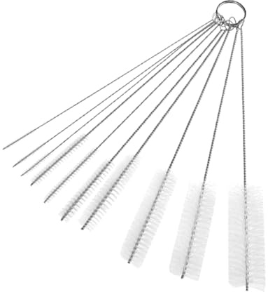BAZEITFLOW Stainless Steel Straw Brush Set Effective Cleaner Brush with Nylon Bristles 10pcs Designed for Cleaning Crevices and Funnel Necks for Kitchen Tube Cleaning for Drinking Straws
