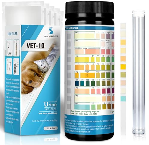 Dog UTI Test Strips, 10 Parameter Urinalysis Parameter Tests for Dogs, Cats, Accurate Testing for Veterinarians 50ct, Detects UTI, Bladder, Kidney, Liver, SG, pH, Diabetes, Glucose etc