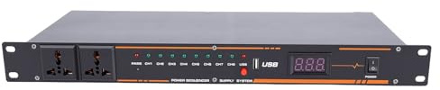 Oreilet 10 Outlet Power Sequencer Conditioner, Digital Display Audio Power Conditioner Regulator Rack Mount, Voltage Readout, for Studio, Home Theater, Sound Equipment (UK Plug)
