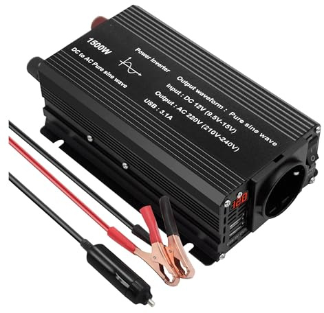 Inverter Convertitore Convertitore Presa EU 12 Volt Trasformatore Solare Led Voltmetro Inversor 12V A 220V 230V Inverter A Onda Sinusoidale Pura 1500W/2200W/2600W(12V 220V 1500W)