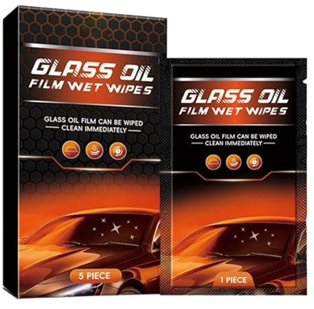 Rimuovitore Pellicola Olio Vetro 5 Salviette per Pulizia | Detergente per Vetri Auto da Film di Olio per Camion SUV RV Berlina Veicolo Parabrezza Specchietto Visibilità Chiara