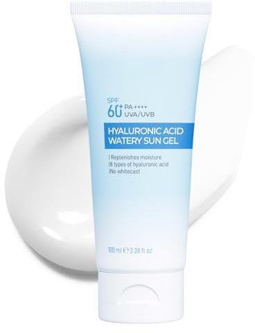 Centella Face Sunscreen SPF60 PA++++ UVA/UVB, Hydrating Hyaluronic Acid Watery Sun Gel, Hyalu-Cica Water-Fit Sun Screen, Moisturising Daily UV Protection, Lightweight & Non-Greasy,No White Cast, 100ml