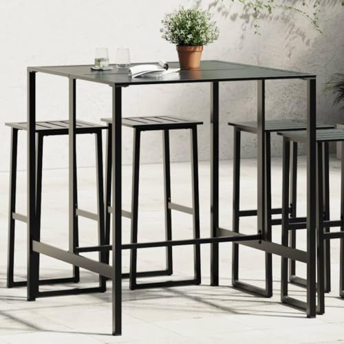 Keeushr Tavolo da bar nero, 100 x 100 x 110 cm, in acciaio verniciato a polvere, con rete a doghe, per interni ed esterni, robusto tavolo da giardino e pratico tavolino