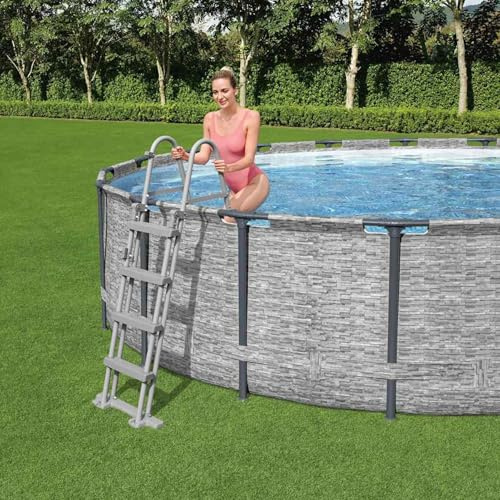 Gecheer Escalera de Seguridad para Piscina, 4 Escalones, Metal y Plástico, Adecuada para Altura Máxima de 122 cm, Capacidad de 150 kg, Plegable, para Piscinas Elevadas Modelo YJXZJ-93340ES