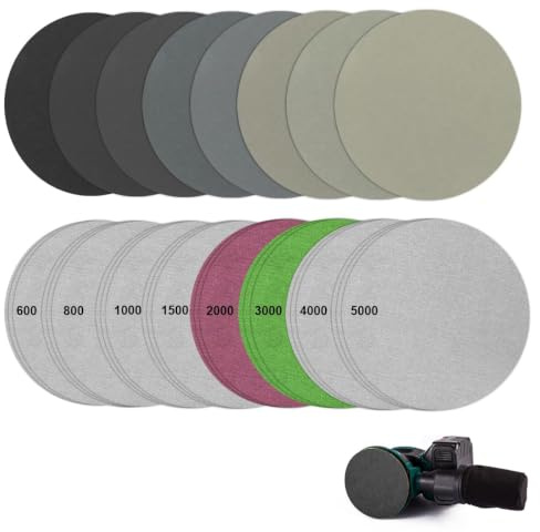 24 Pieces 125mm Sanding Discs, Wet and Dry Hook and Loop Sanding Pads | No Hole 600/800/1000/1500/2000/3000/4000/5000 Grit Sander Discs for Metal, Wood, Glass, Car Polishing