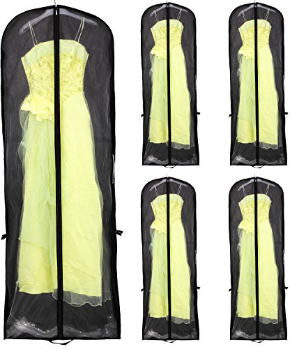HIMRY [5 pezzi] traspirante Borsa porta abiti, 180cm x 65cm, lungo termine Stoccaggio per vestiti da sposa/vestiti da sera/cappotti. 2 accessori tasche e 2 manici, Nero, KXB101 black-5x