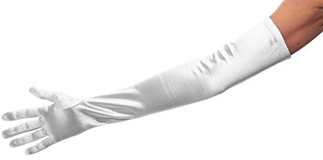 MAKFORT Lang Handschuhe Satinhandschuhe für Hochzeit Abendkleid Halloween Kostüm Weiß