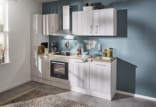respekta Küchenzeile Anton BERP250LHWC Premium Landhaus Küchenblock 250 cm Breite mit Elektrogeräten