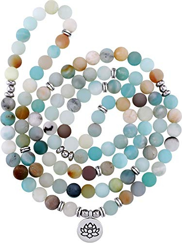 Tatuo 8 mm Große Halskette und Armband aus Natürlichem Amazonas-Mara-Stein Halskette mit Natürlichem Edelstein Enthält 108 Runde Perlen für Männer und Frauen Geeignet Schmuckdekoration