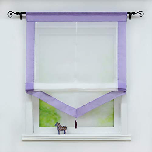 Joyswahl Voile Raffrollo mit Quaste Transparenter Dreieck Rollos mit farbigem Blende »Julia« Schals Fenster Gardine mit Tunnelzug BxH 45x140cm Lavendel 1 Stück