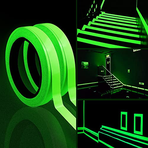 Bande Fluorescente, 2pcs Ruban Adhésif Lumineux 10M*1CM Autocollant Fluorescent Nuit Autocollant Amovible Ruban Phosphorescent Imperméable à l'eau