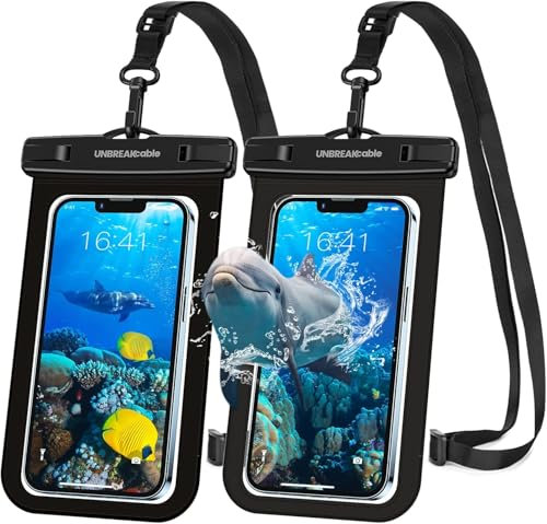 UNBREAKcable wasserdichte Handyhülle - [2 Stück] bis zu 7,0 Zoll IPX8 Unterwasser Handytasche, wasserfeste hülle für Schwimmen für iPhone 14 Pro 13 Pro 13 12 11 X XR SE 8 Samsung XiaoMi- Schwarz