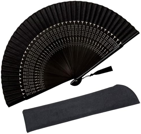 Zolee Hand Fan for Women Foldable - Folding Japanese Chinese Fan with Case - for Hot Flashes, Dance, Decoration, Fashion Accessories, Festival, Gift (Sexy Black)