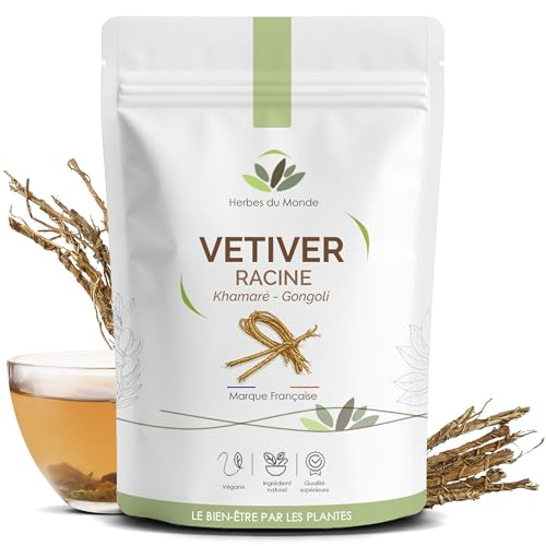 Herbes du Monde - Vétiver racines (Khamaré, Gongoli) – Tisanes naturelles pour Confort Féminin et Bien-être Intime – 10 tiges