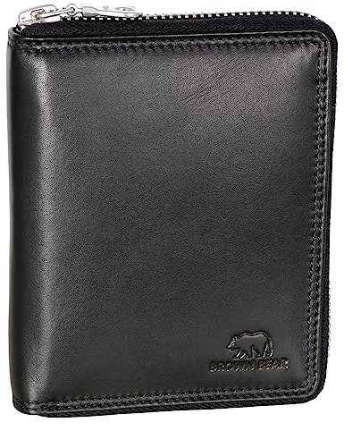 BROWN BEAR Geldbörse Reißverschluss | echt Leder Schwarz | RFID-Schutz mit Münzfach | Portemonnaie Echtleder Herren & Damen | Zip Geldbeutel | BB Design 8009 HBK