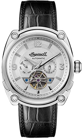 Ingersoll The Michigan Herren-Automatikuhr, 45 mm, mit offenem Herz-Zifferblatt und Lederarmband