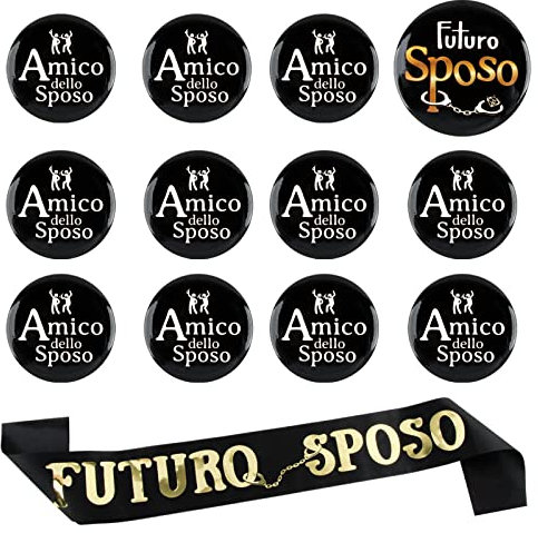 13pz Addio al Celibato Gadget Sposo Fascia Futuro Sposo Spilla Sposo 11pz Spille Amico dello Sposo Confezione Groom To Be Addio Celibato Per Festa Matrimonio Nozze Fidanzamento