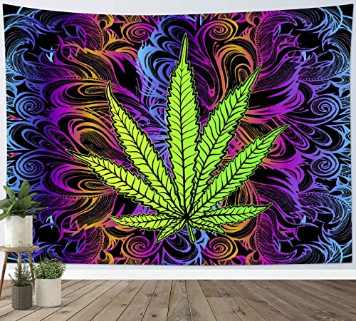 LB Green Weed Tapestry Trippy Plant Wall Hanging Colourful Marijuana Tapestries Cannabis Poster for Living Room Bedroom Ceiling Dorm Wall Decor,92x70 inch