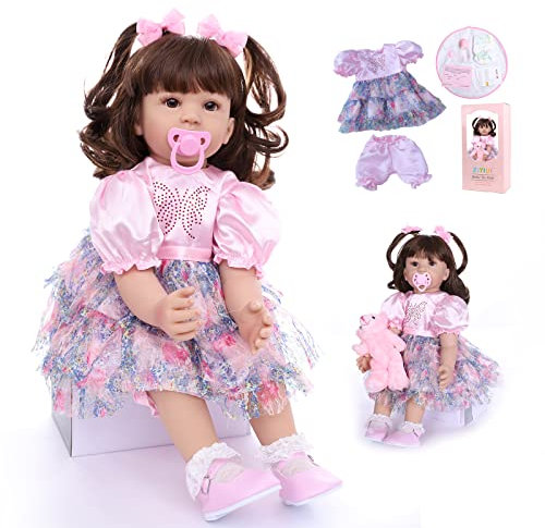 SYP Reborn Baby Mädchen 24 Zoll 60cm Reborn Puppon Lebensecht Weiche Vinyl Silikon Neugeborene Reborn Baby Puppe Echt Aussieht wie Echtes Baby, Nettes Neugeborenes Spielzeug Geschenk Für Kinder