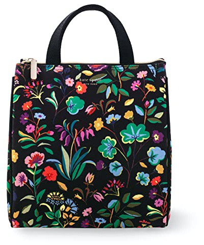 Kate Spade New York Portable Soft Cooler Lunch Bag, Thermal Tote with Silver Insulated Interior Lining and Storage Pocket, Autumn Floral