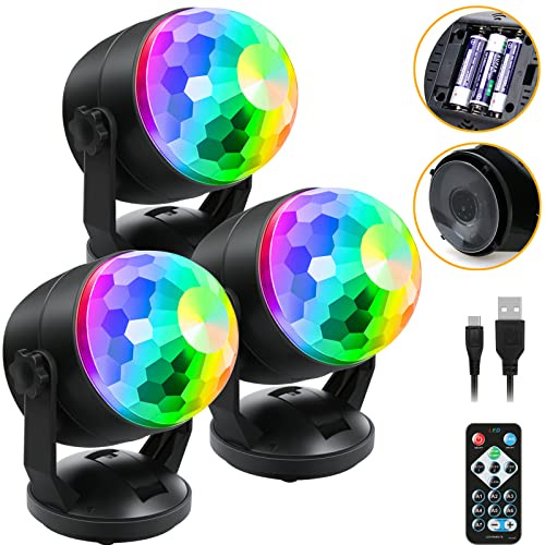 Luditek 3-Pack Disco Ball Party Lights, Sound Activated Battery Operated/USB Strobe Light w/Remote for Parties Karaoke Dancing Christmas Halloween Party Decorations Supplies for Home Room Indoor